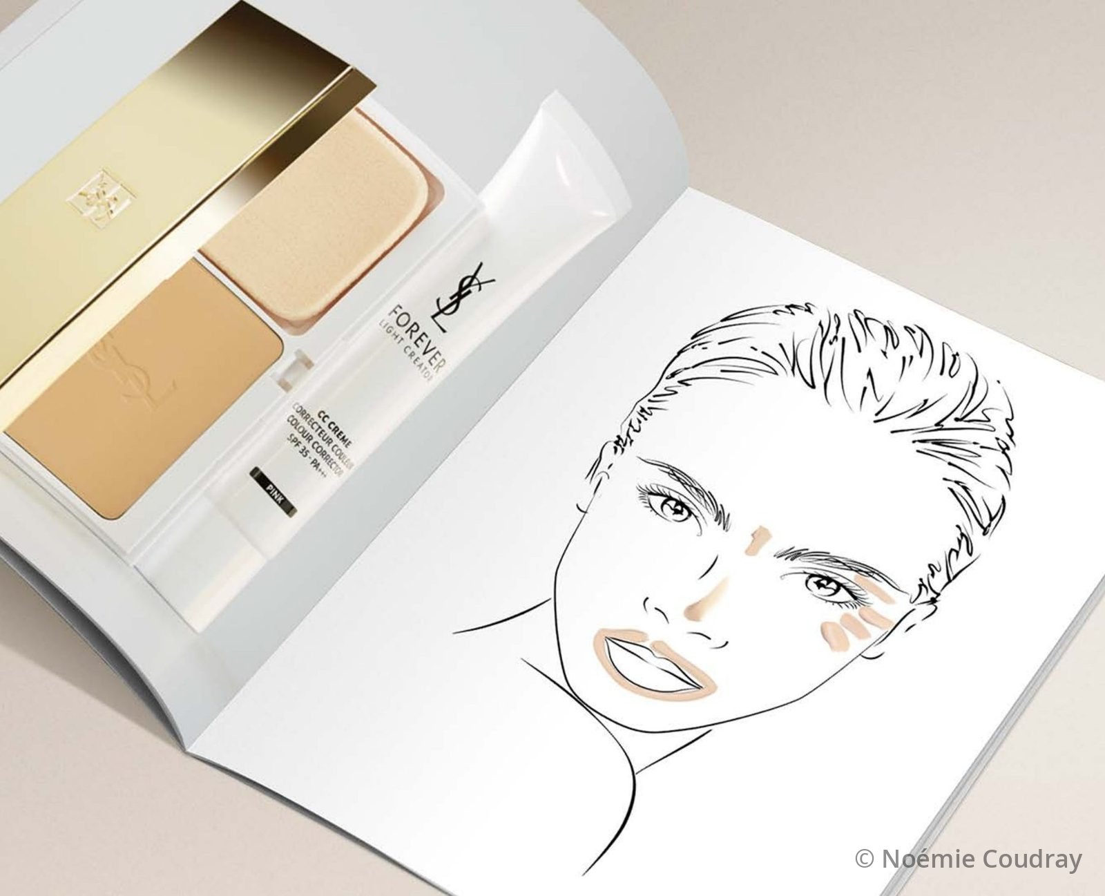 YSL Beauté line-drawn face chart next to Le Teint Encre de Peau